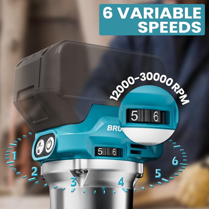 MtiolHig Cordless Compact Router Compatible with Ma-kita Battery (Bare Tool), 6 Variable Speeds Router Tool for Woodworking, 800W Fixed Base Wood Router with Trim Router Bits - Image 4